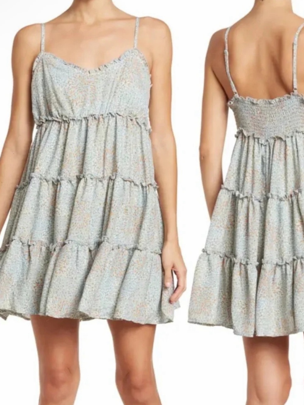 bailey blue Light Blue Tiered Mini Dress with Spaghetti Straps Size M